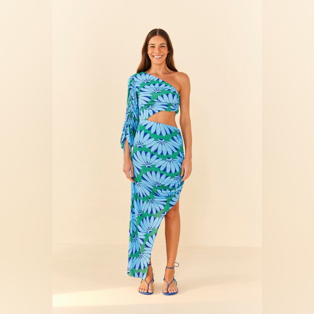 FARM Rio Blue and Green Floral Midi Dress